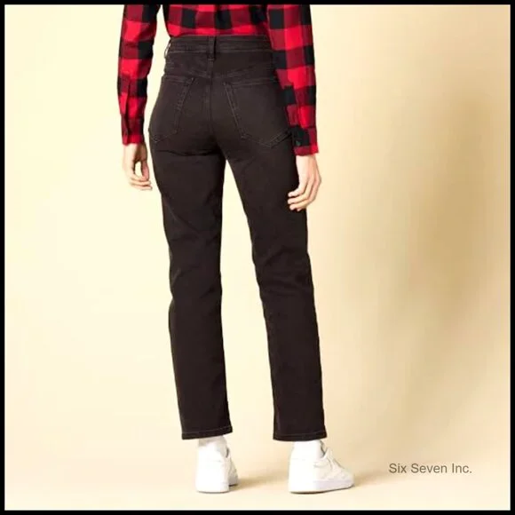 High-Rise Straight Jeans Classic Denim Slim Fit Stretch Comfort Everyday